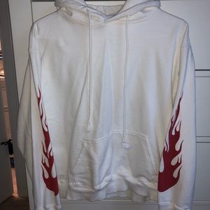 Brandy Melville White Hoodie with Flames